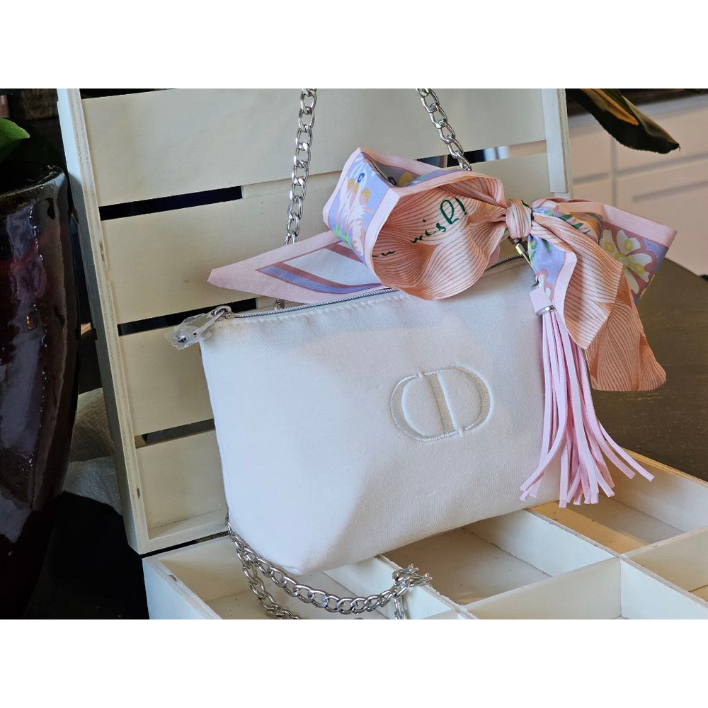 Dior White Crossbody Bag with Pink Scarf Accent - Picture 3 of 15